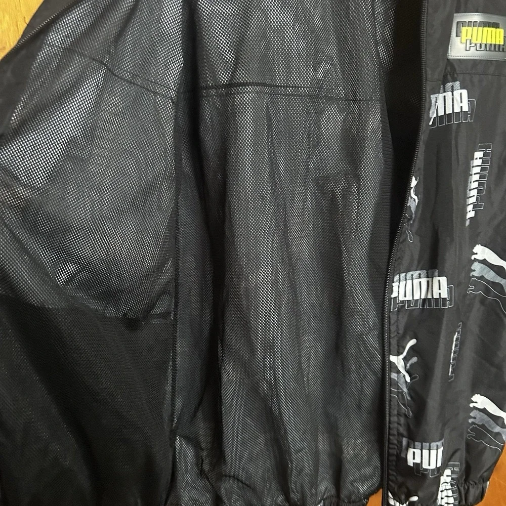 Puma Youth Rain Jacket Black‎ Boy Size L (14-16) Windbreaker Coat Logo